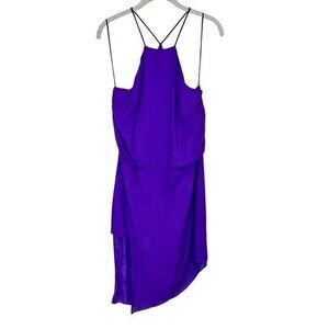 Mason by Michelle Mason Mini Silk Slip Dress 0 Purple Asymmetrical Halter Solid